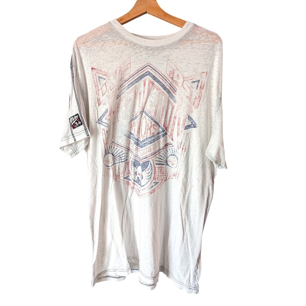Affliction T-Shirt Mens 2XL White Burnout American Customs Made in USA Y2K Biker